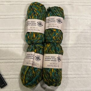 Loops & Threads Chunky Boho Yarn in Green and Yellow 4 skeins. 7.7 oz